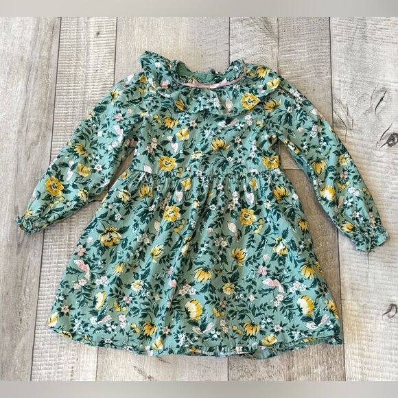 Janie And Jack Floral Ruffle Bow Collar Dress - Picture 1 of 4